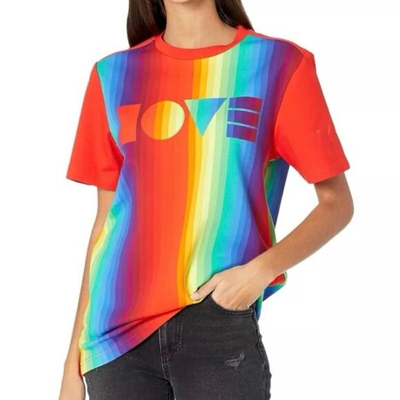 UGG Rainbow Stripes Pride Ugg Logo Tee Women T Shirts Sz XS NWT - Picture 2 of 8